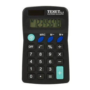Texet SL8 Pocket Calculator – 8‑Digit Display, Dual Power, Compact Design (PK6)