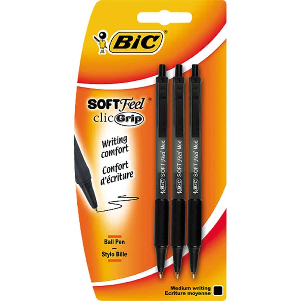 Wholesale Bic Clic Soft Feel Grip Pen Black (3) - 8900471