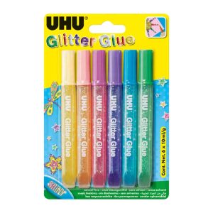 Wholesale UHU Shiny Glitter Glue (6x10ml), Carded - 39086