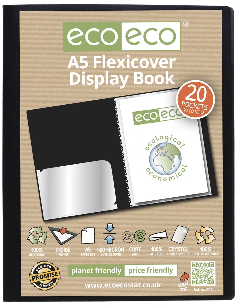 A5 100% Recycled 20 Pocket Flexicover Display Book (PK12)