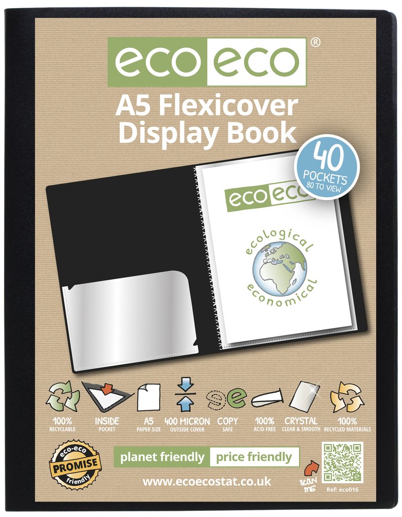 A5 100% Recycled 40 Pocket Flexicover Display Book (PK12)