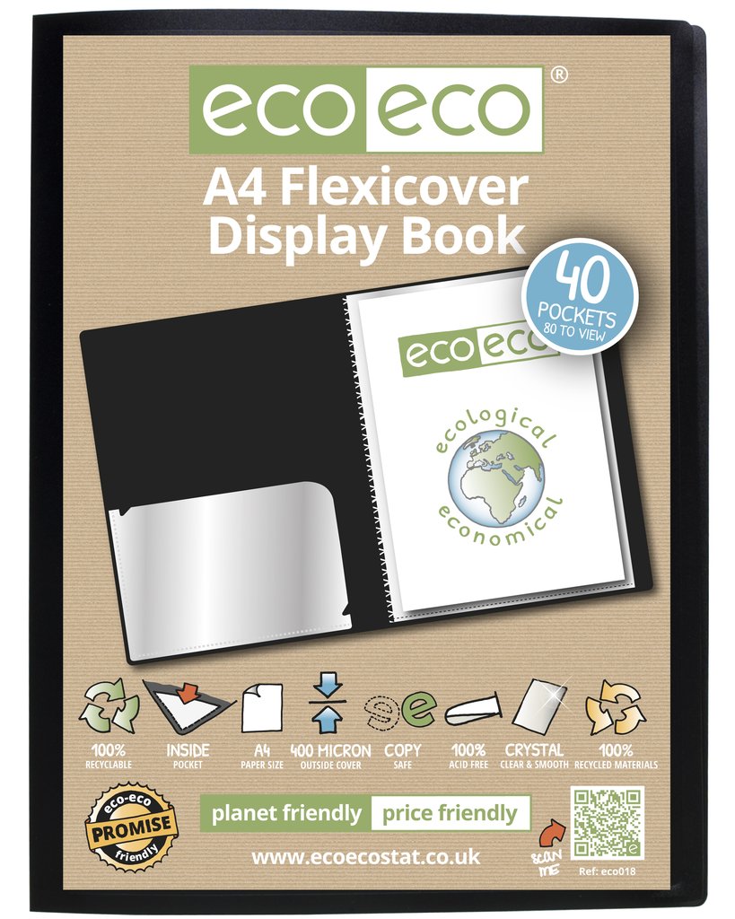A4 100% Recycled 40 Pocket Flexicover Display Book (PK12)