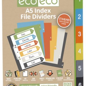 A5 50% Recycled Set 6 Index File Dividers (PK12)