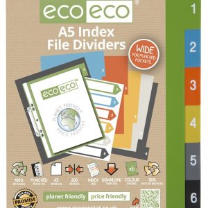 A5 50% Recycled Set 6 Wide Index File Dividers (PK12)