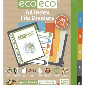 A4 50% Recycled Set 6 Wide Index File Dividers (PK12)