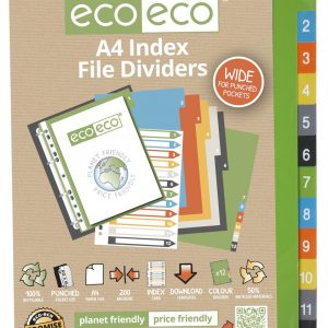 A4 50% Recycled Set 12 Wide Index File Dividers (PK12)