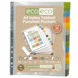 Wholesale A4 95% Recycled Set 12 Index Tabbed Premier Multi Punched Pockets - eco058