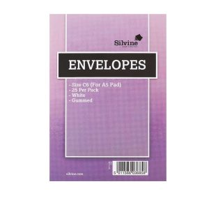 Wholesale Silvine C6 Gummed Envelopes, White, 25's - 302
