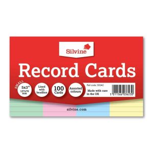 Wholesale 100 Coloured Ruled Record Cards, 127x76mm - 553AC
