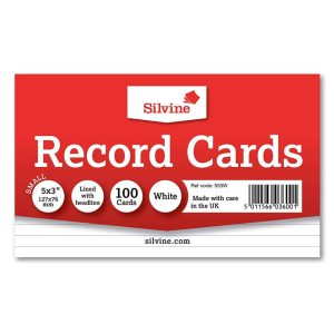 Wholesale 100 White Ruled Record Cards, 127x76mm - 553W