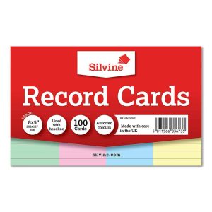 Wholesale 100 Coloured Ruled Record Cards, 203x127mm - 585AC