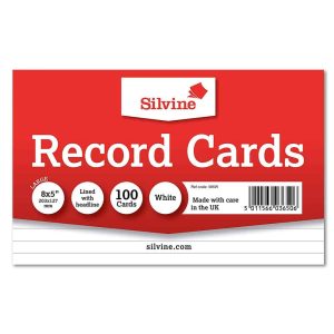 Wholesale 100 White Ruled Record Cards, 203x127mm - 585W