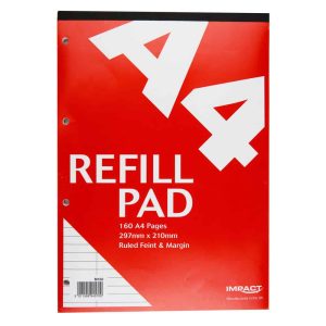 Wholesale Impact A4 Refill Pad, 160 pages, Feint & Margin (Red cover) - M100