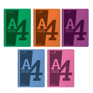 Wholesale A4 Frosted Polyprop Covered Twin Wire Notebook, 160 pages, 5 Asst Colours - POLYA4AC