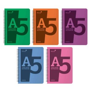 Wholesale A5 Frosted Polyprop Covered Twin Wire Notebook, 160 pages, 5 Asst Colours - POLYA5AC