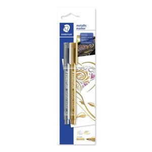 Wholesale Staedtler Lumocolour Gold & Silver Fibre Tips Blistercarded (2)