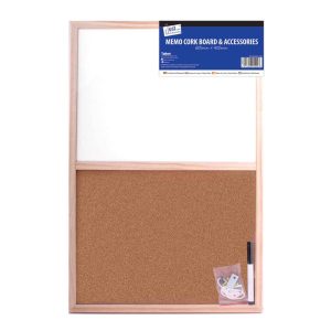 Wholesale Split White Memo/Cork Board, 400x600mm, 6 Pins, Hanging Cord & Hooks - 4292