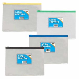 Wholesale A5 Zippy Bags, 4 Assorted Zip Colours, 160 micron