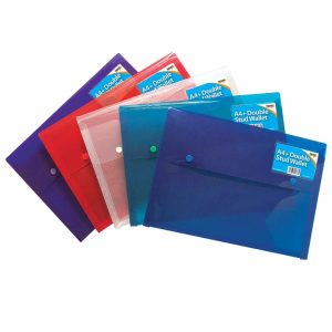 Wholesale A4+ Double Stud Wallet, 5 Assorted Colours, 330 micron