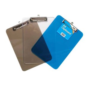 Wholesale A4 Single Tough Plastic Clipboard, 3 Assorted Tints
