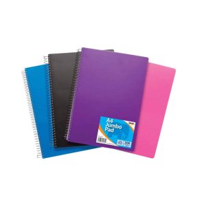Wholesale A4 Polyprop Covered Jumbo Twin Wire Notebook, 200 Pages, 4 Ass Colours