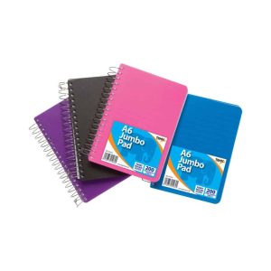 Wholesale A6 Polyprop Covered Jumbo Twin Wire Notebook, 200 Pages, 4 Ass Colours