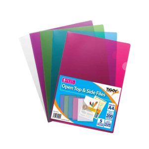 Wholesale A4 Report Files, Open Top & Side, 5's, 5 Assorted Colours