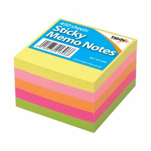 Wholesale Sticky Notes - Neon Colours 75x75mm, 450 Sheet Block