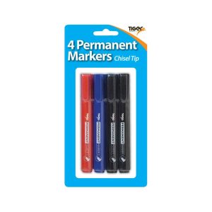Wholesale Blister Carded Large Chisel Tipped Permanent Assorted Markers (4)