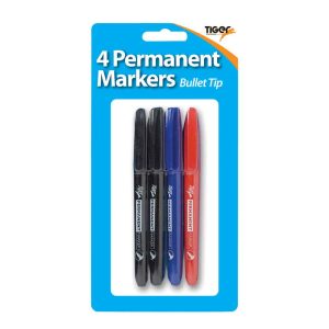 Wholesale Blister Carded Slim Permanent Assorted Markers (4) Bullet Tip
