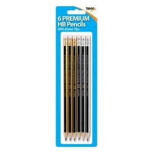 Wholesale 6 Rubber Tipped HB Pencils, Carded