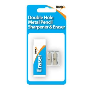 Wholesale Blister Carded Double Metal Sharpener with Eraser