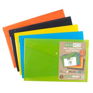 Wholesale A4+ 50% Recycled Assorted Colours Press Stud Wallets - eco035