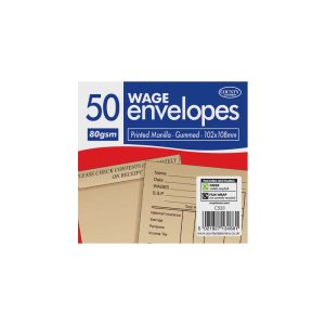 Manilla Wage/Money Envelopes - Printed, 102x108mm, 50's (PK1)